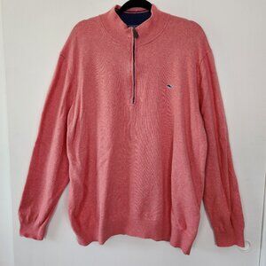 Vineyard Vines Men's Pink Cashmere Cotton Blend Quarter Zip Sweater, 2XL Preppy